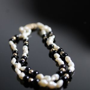 Cute double strand pearl and black beads